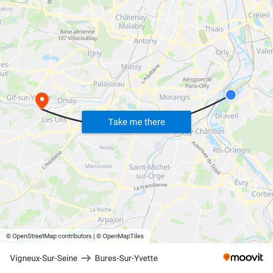 Vigneux-Sur-Seine to Bures-Sur-Yvette map
