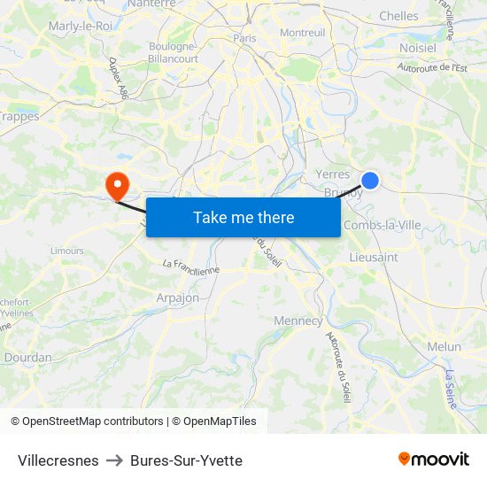 Villecresnes to Bures-Sur-Yvette map