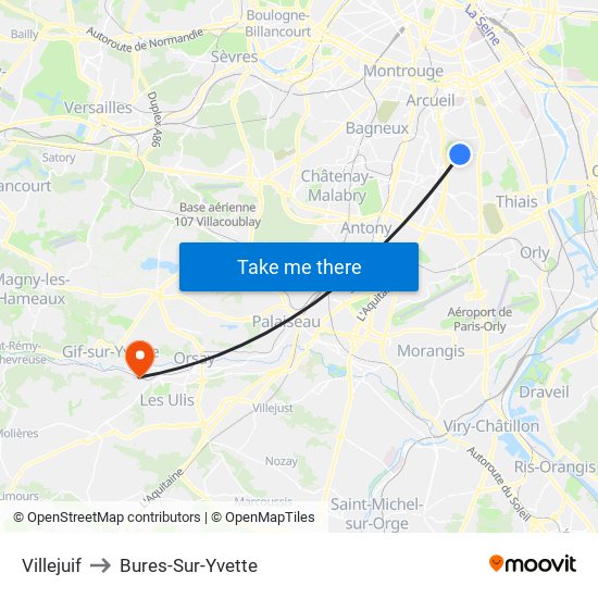 Villejuif to Bures-Sur-Yvette map