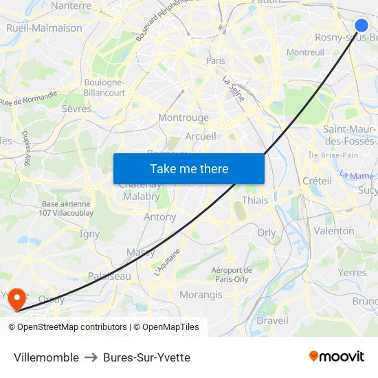 Villemomble to Bures-Sur-Yvette map