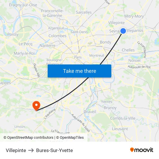 Villepinte to Bures-Sur-Yvette map