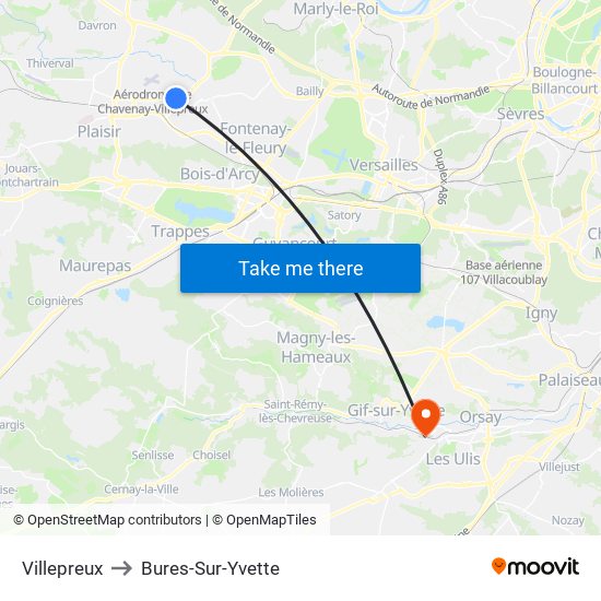 Villepreux to Bures-Sur-Yvette map