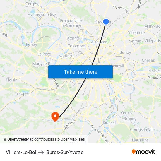 Villiers-Le-Bel to Bures-Sur-Yvette map