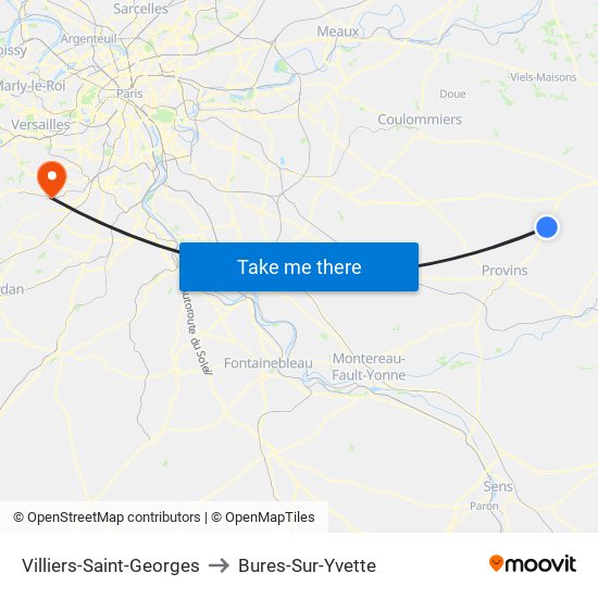 Villiers-Saint-Georges to Bures-Sur-Yvette map