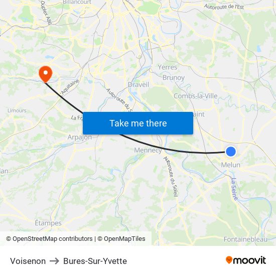 Voisenon to Bures-Sur-Yvette map