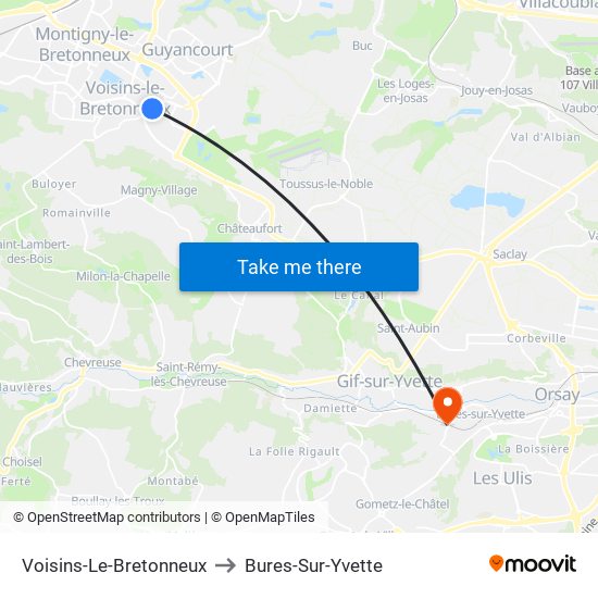 Voisins-Le-Bretonneux to Bures-Sur-Yvette map