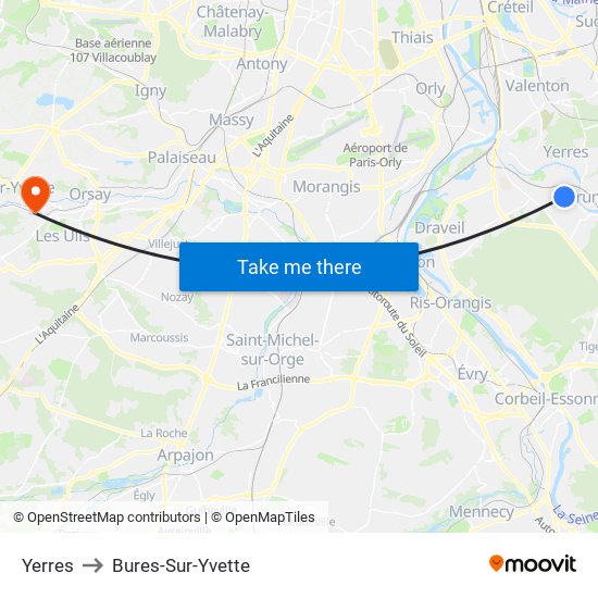 Yerres to Bures-Sur-Yvette map