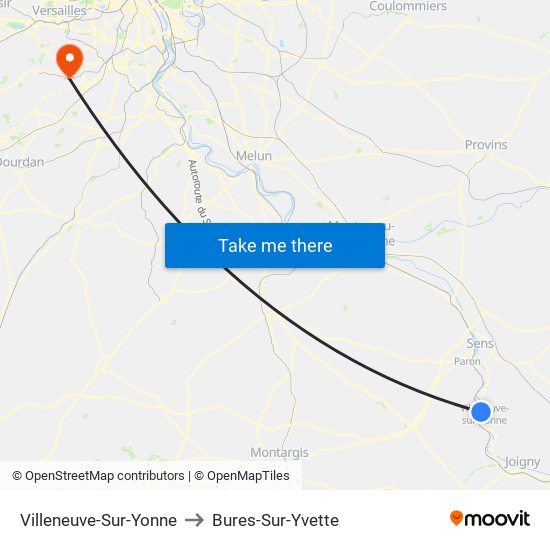 Villeneuve-Sur-Yonne to Bures-Sur-Yvette map