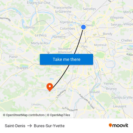 Saint-Denis to Bures-Sur-Yvette map