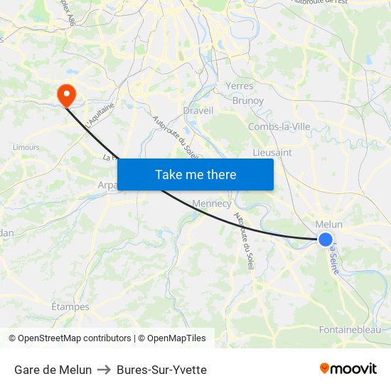 Gare de Melun to Bures-Sur-Yvette map