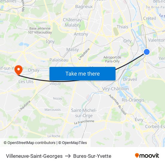 Villeneuve-Saint-Georges to Bures-Sur-Yvette map