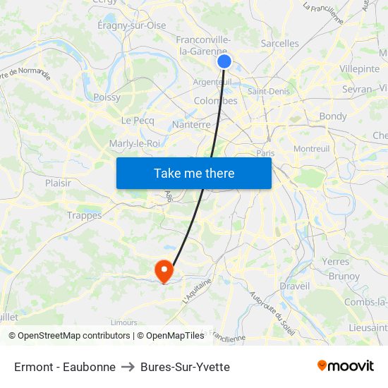 Ermont - Eaubonne to Bures-Sur-Yvette map