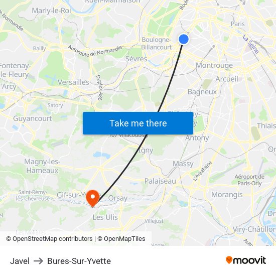 Javel to Bures-Sur-Yvette map