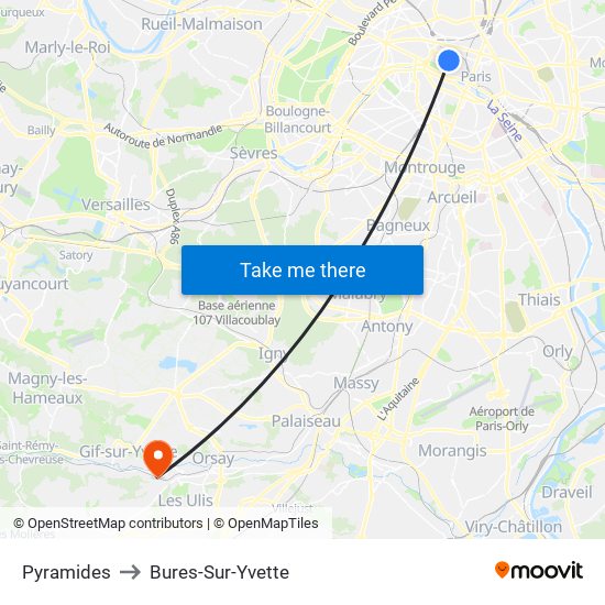 Pyramides to Bures-Sur-Yvette map