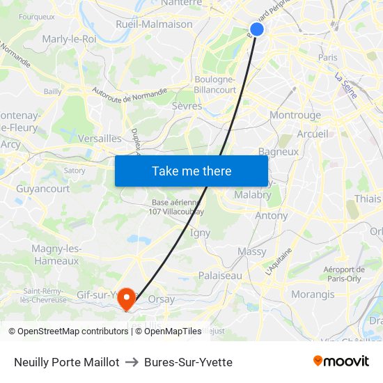 Neuilly Porte Maillot to Bures-Sur-Yvette map