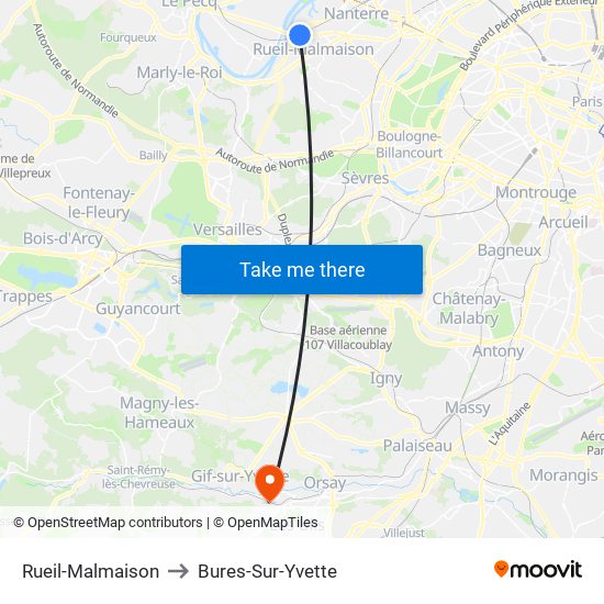 Rueil-Malmaison to Bures-Sur-Yvette map