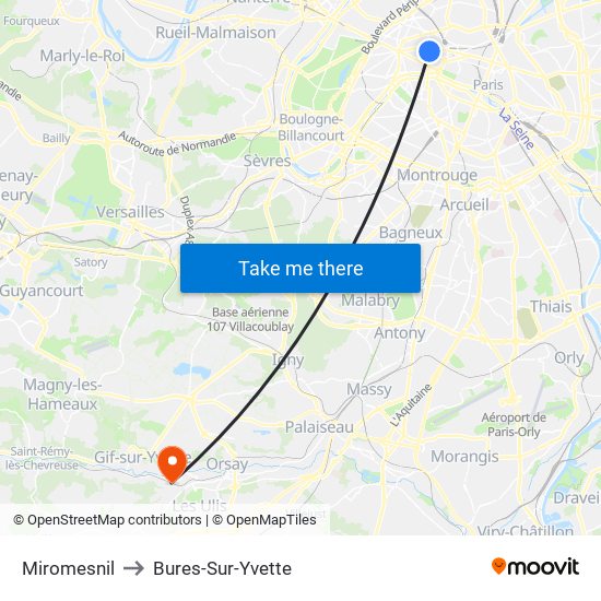 Miromesnil to Bures-Sur-Yvette map