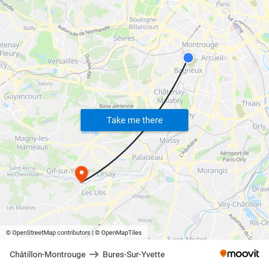 Châtillon-Montrouge to Bures-Sur-Yvette map