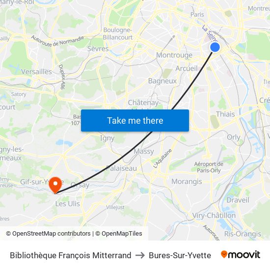 Bibliothèque François Mitterrand to Bures-Sur-Yvette map