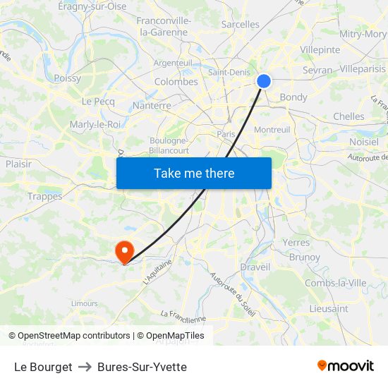 Le Bourget to Bures-Sur-Yvette map