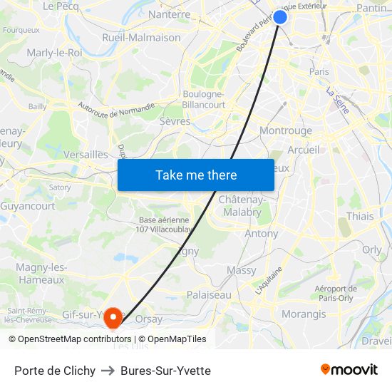 Porte de Clichy to Bures-Sur-Yvette map
