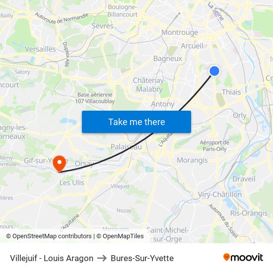 Villejuif - Louis Aragon to Bures-Sur-Yvette map