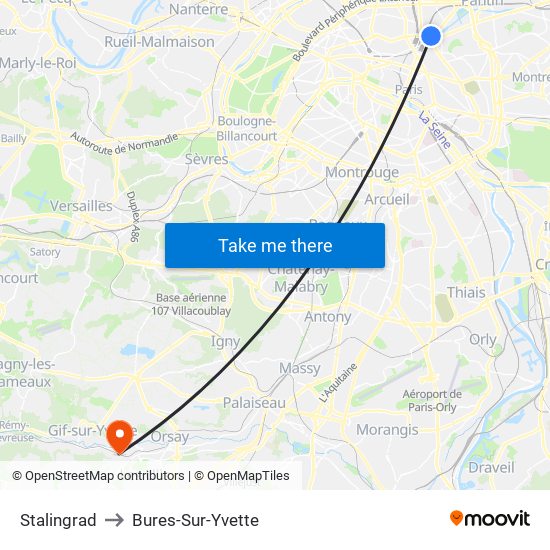 Stalingrad to Bures-Sur-Yvette map