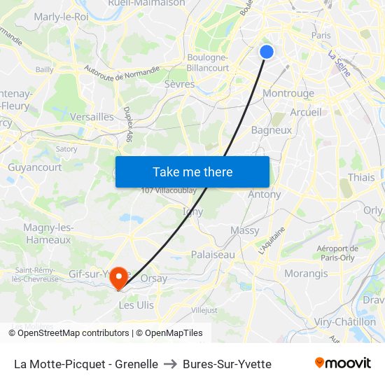 La Motte-Picquet - Grenelle to Bures-Sur-Yvette map