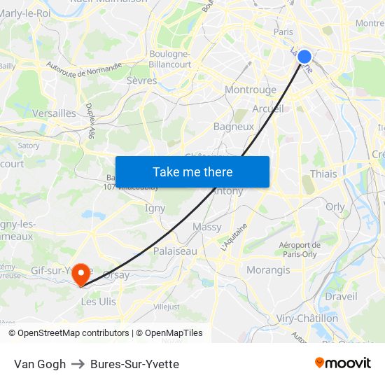 Van Gogh to Bures-Sur-Yvette map