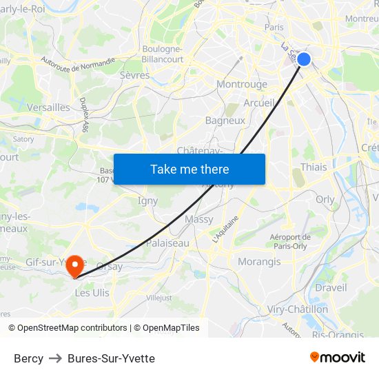 Bercy to Bures-Sur-Yvette map