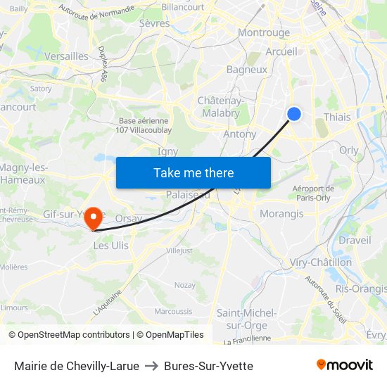 Mairie de Chevilly-Larue to Bures-Sur-Yvette map