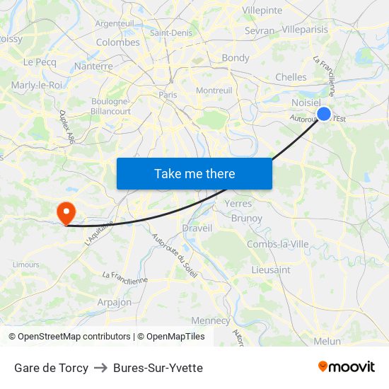 Gare de Torcy to Bures-Sur-Yvette map