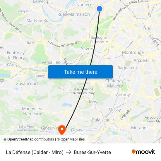 La Défense (Calder - Miro) to Bures-Sur-Yvette map