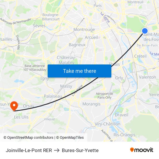 Joinville-Le-Pont RER to Bures-Sur-Yvette map