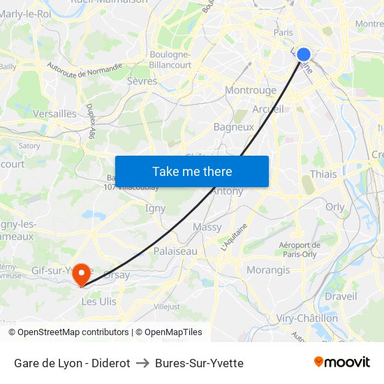 Gare de Lyon - Diderot to Bures-Sur-Yvette map