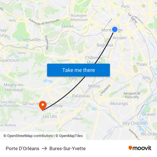 Porte D'Orléans to Bures-Sur-Yvette map