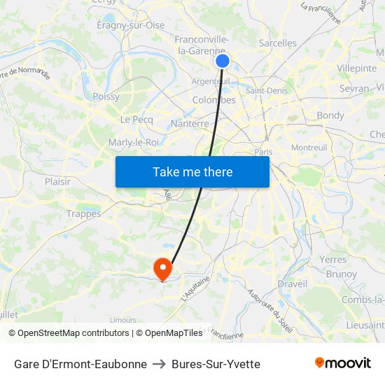 Gare D'Ermont-Eaubonne to Bures-Sur-Yvette map