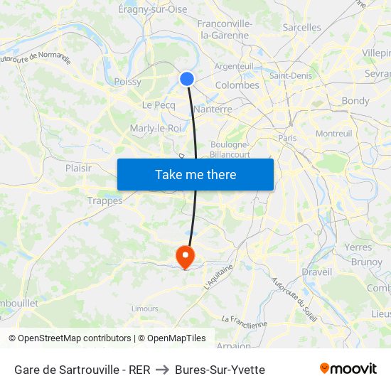 Gare de Sartrouville - RER to Bures-Sur-Yvette map