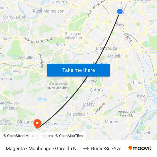 Magenta - Maubeuge - Gare du Nord to Bures-Sur-Yvette map