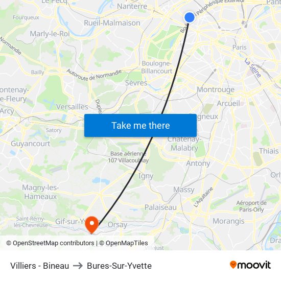 Villiers - Bineau to Bures-Sur-Yvette map
