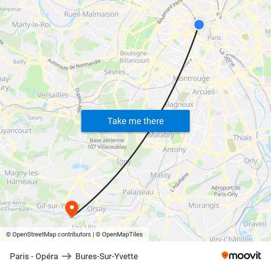 Paris - Opéra to Bures-Sur-Yvette map