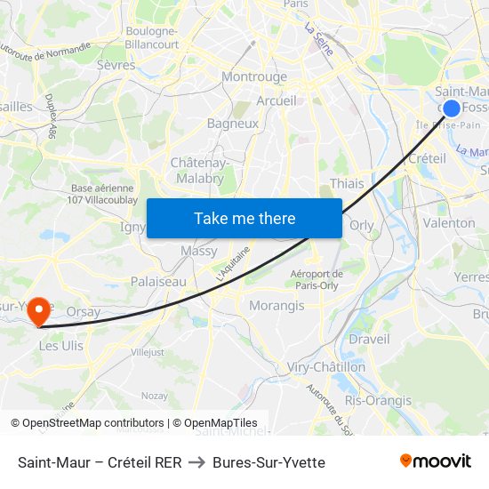 Saint-Maur – Créteil RER to Bures-Sur-Yvette map