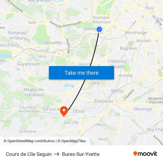 Cours de L'Ile Seguin to Bures-Sur-Yvette map