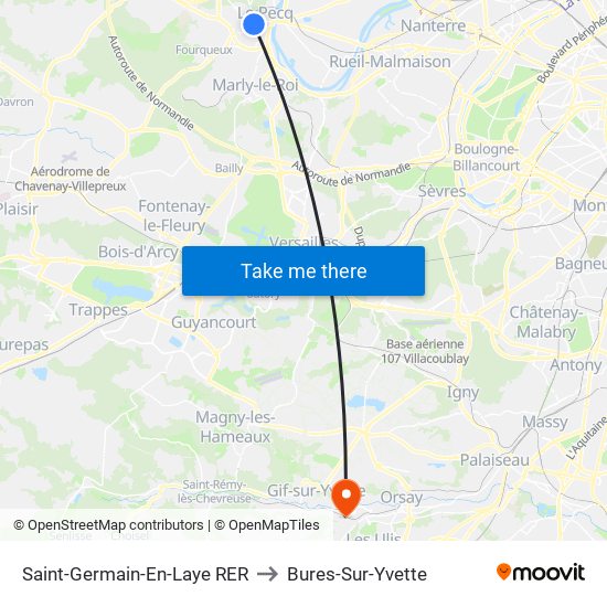 Saint-Germain-En-Laye RER to Bures-Sur-Yvette map