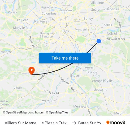 Villiers-Sur-Marne - Le Plessis-Trévise RER to Bures-Sur-Yvette map