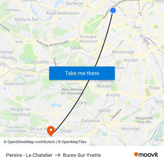 Pereire - Le Chatelier to Bures-Sur-Yvette map