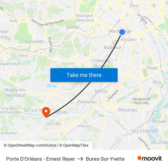 Porte D'Orléans - Ernest Reyer to Bures-Sur-Yvette map