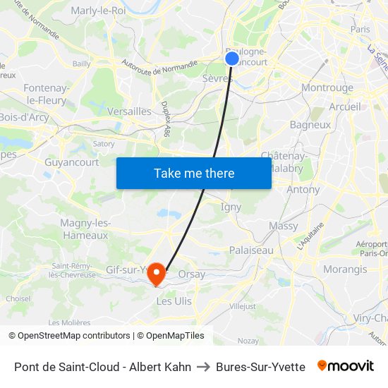 Pont de Saint-Cloud - Albert Kahn to Bures-Sur-Yvette map