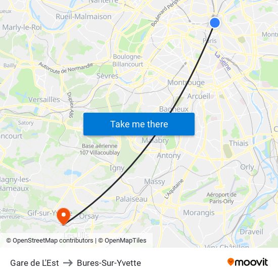 Gare de L'Est to Bures-Sur-Yvette map