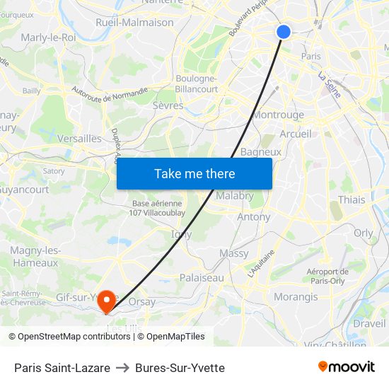 Paris Saint-Lazare to Bures-Sur-Yvette map